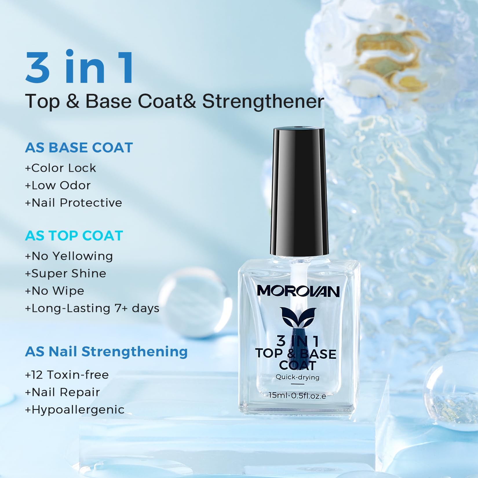 Morovan base coat nail-strengthener brush applying treatment.