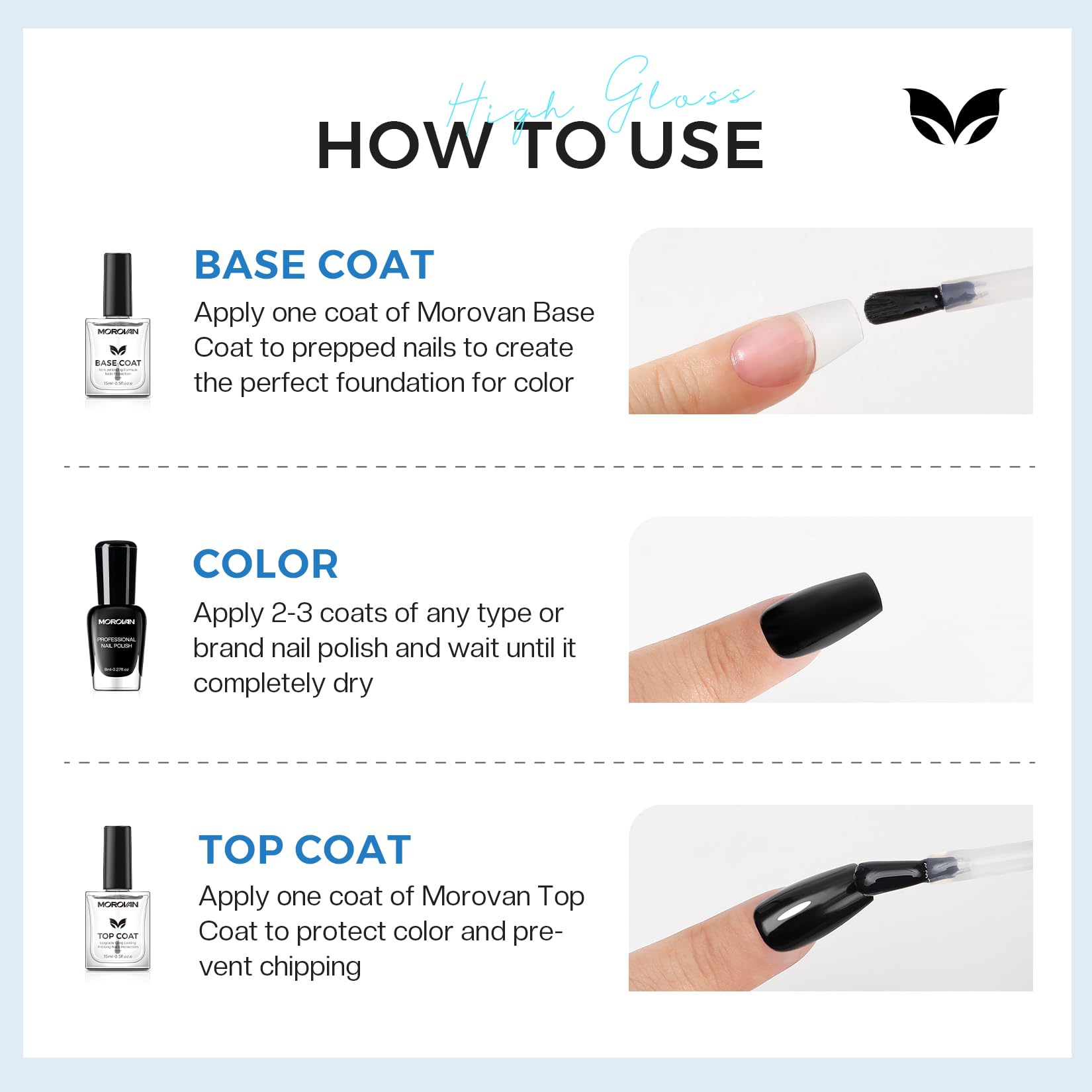 Morovan base top coat offers up to 28 days of wear