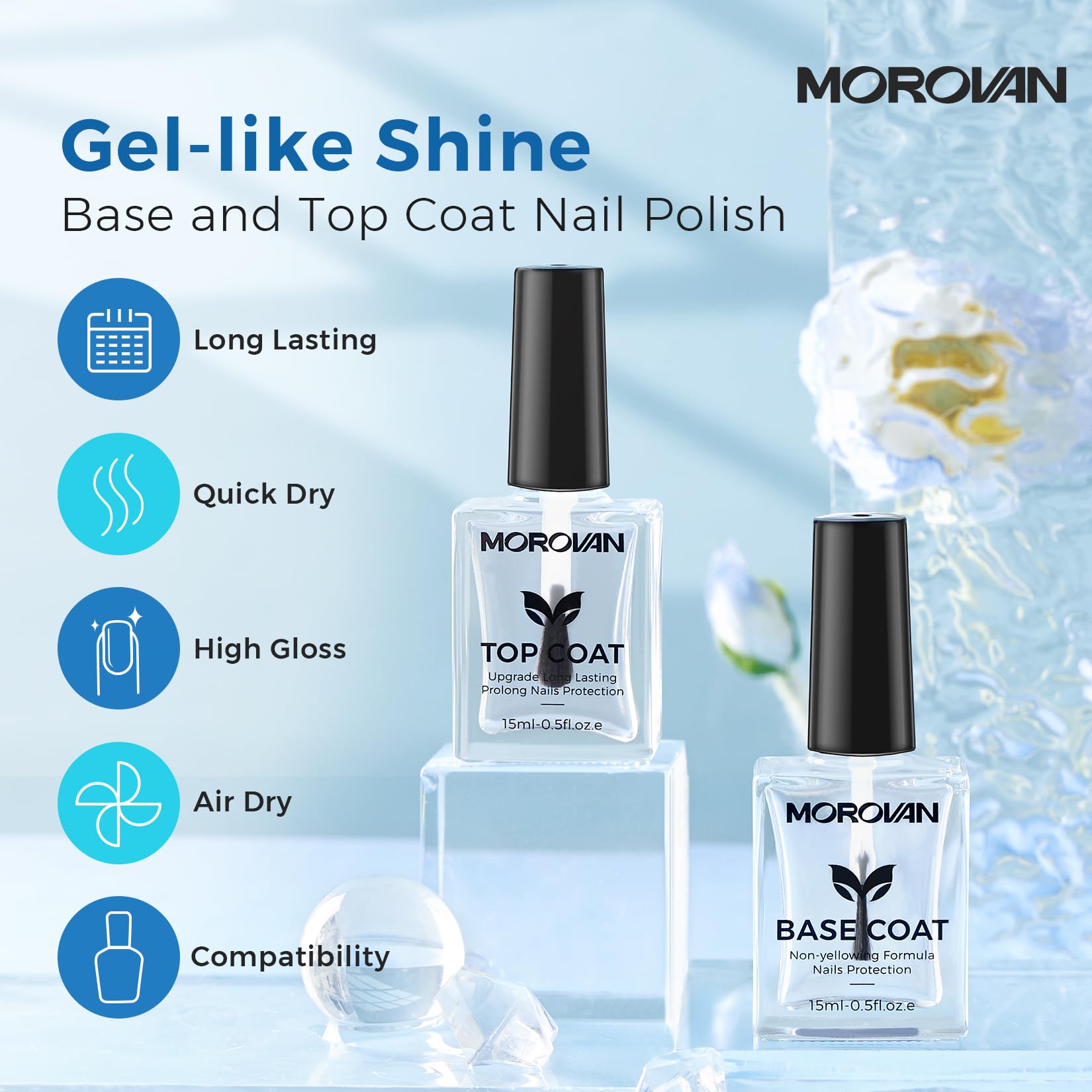 Morovan base top coat brush demonstrates smooth, even application