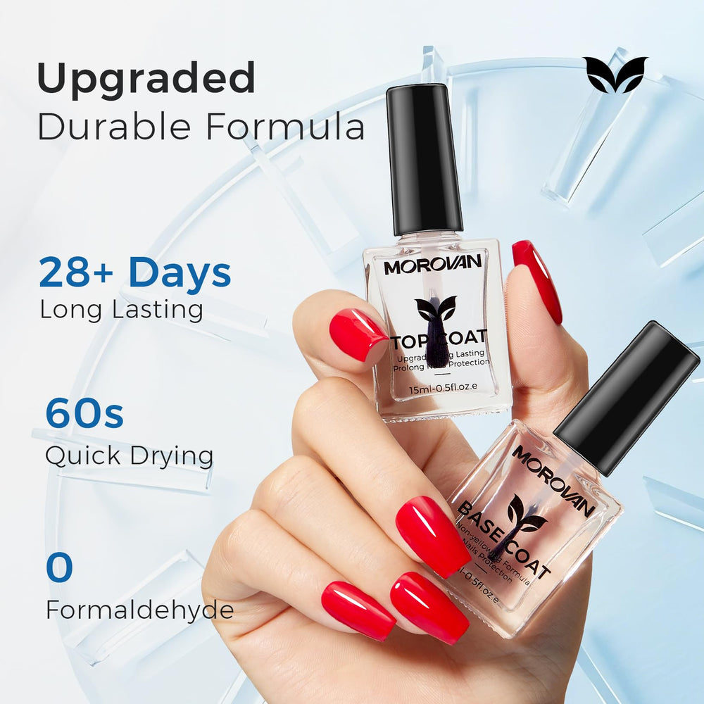 Morovan base top coat dries in 60 seconds for a speedy manicure