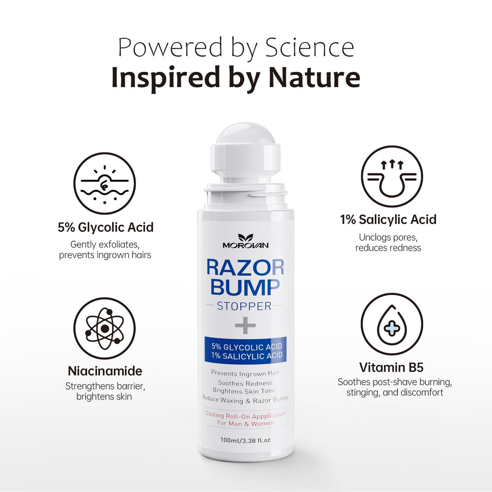 Morovan bottle label close-up highlights glycolic and salicylic acids.