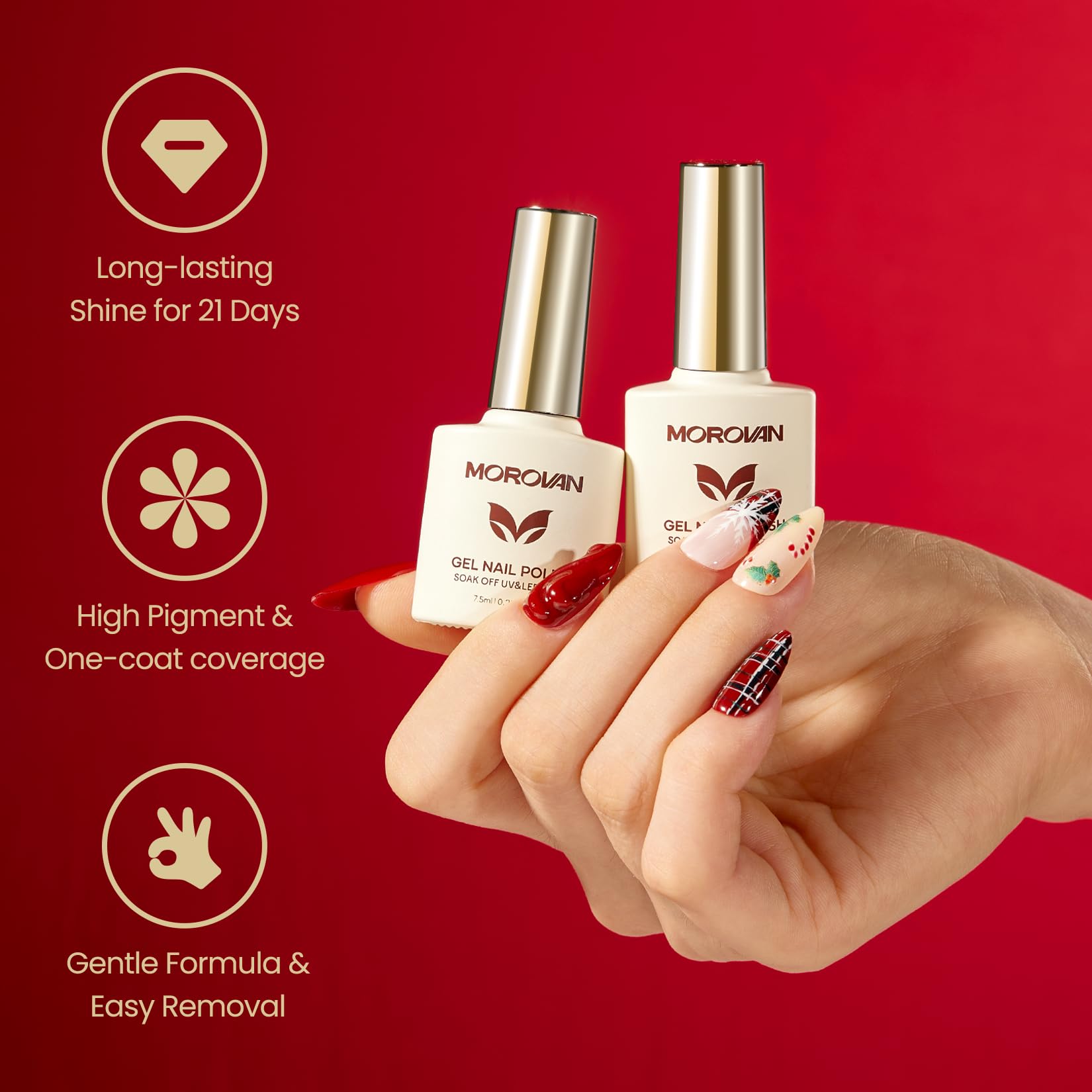 Morovan Christmas gel polish gold glitter for sparkling holiday designs.