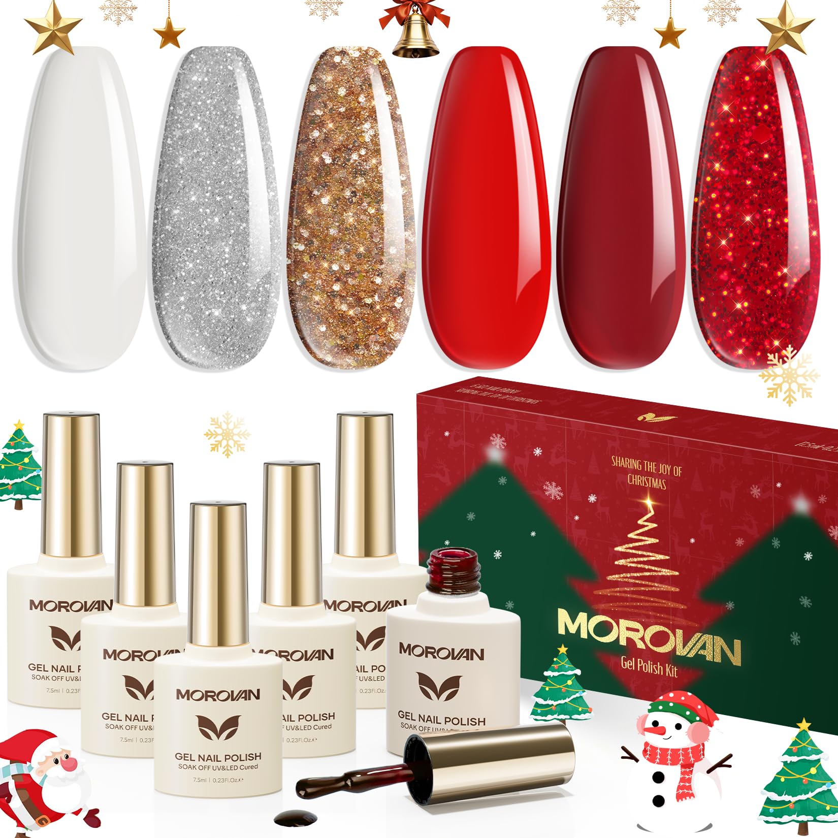 Morovan Christmas gel nail polish red shade for festive holiday nails and lasting shine