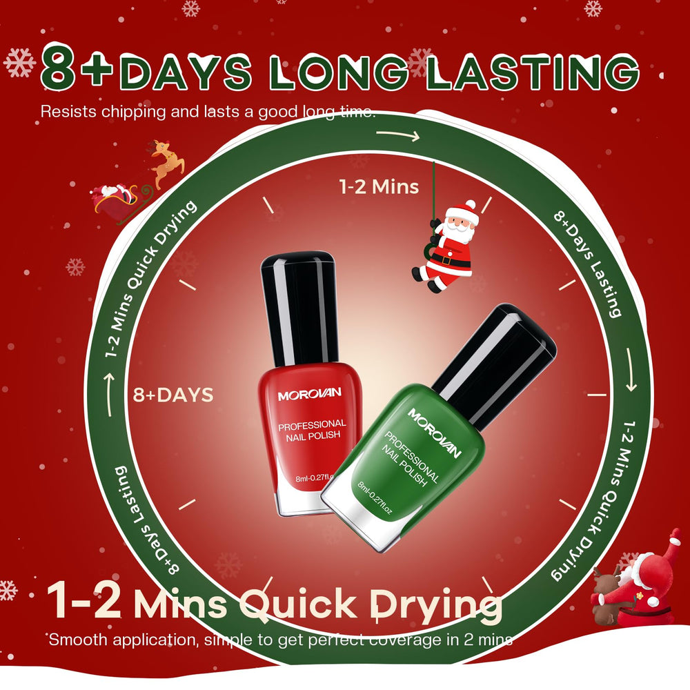 Morovan glitter green polish bottle adds sparkling accents to a winter manicure.