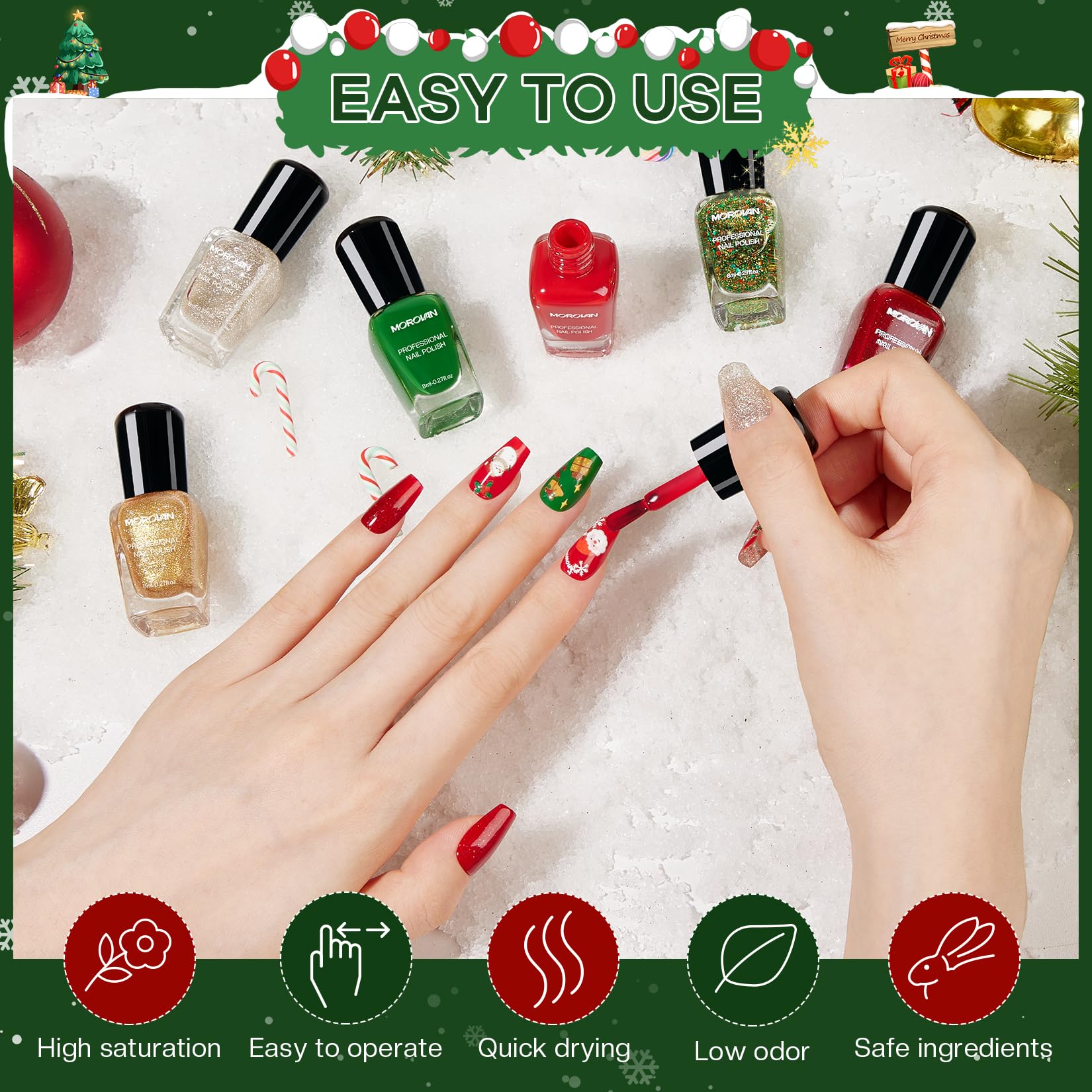 Morovan Christmas stickers pack offers easy holiday nail art designs.