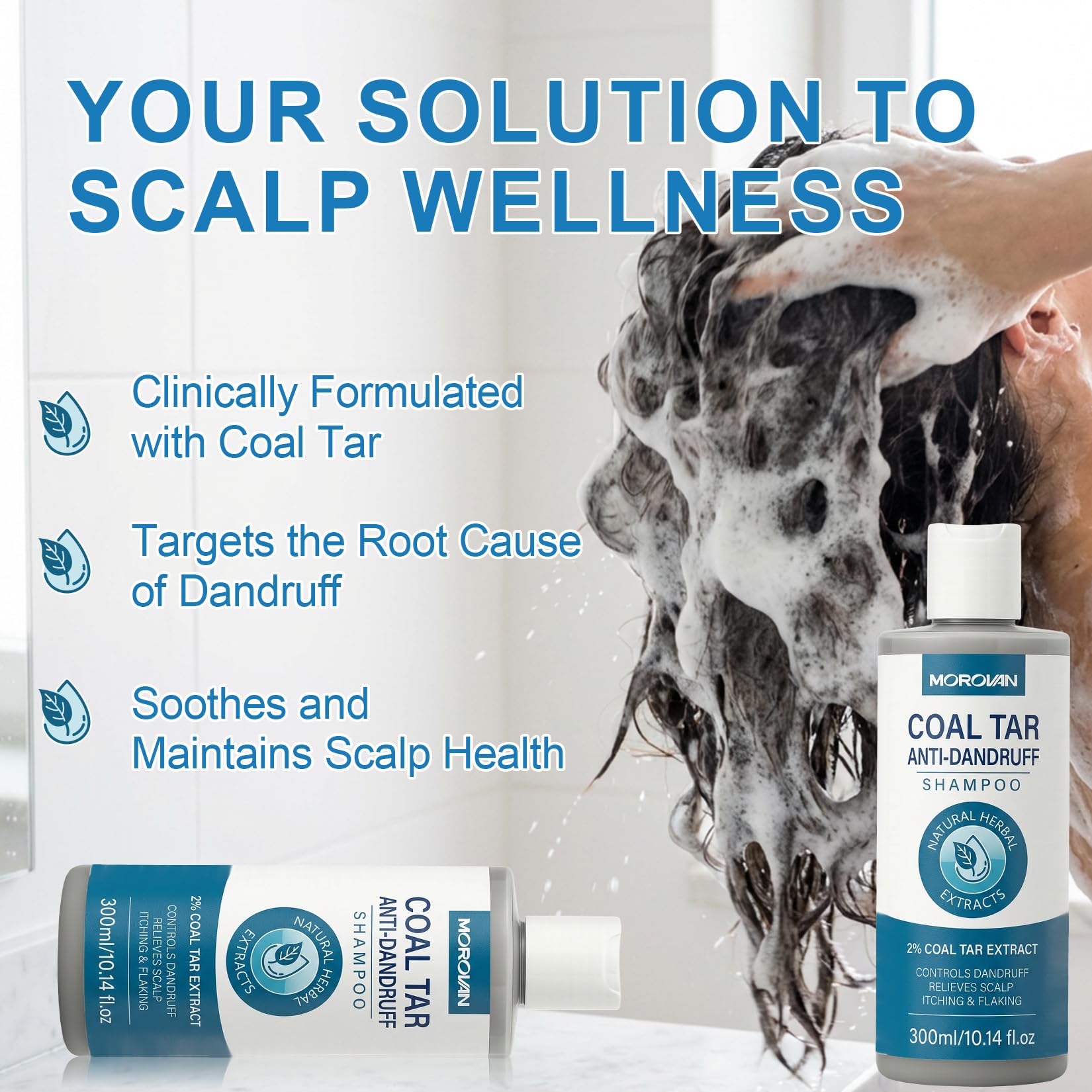 Morovan Coal Tar Shampoo hair-care ritual highlights routine confidence.