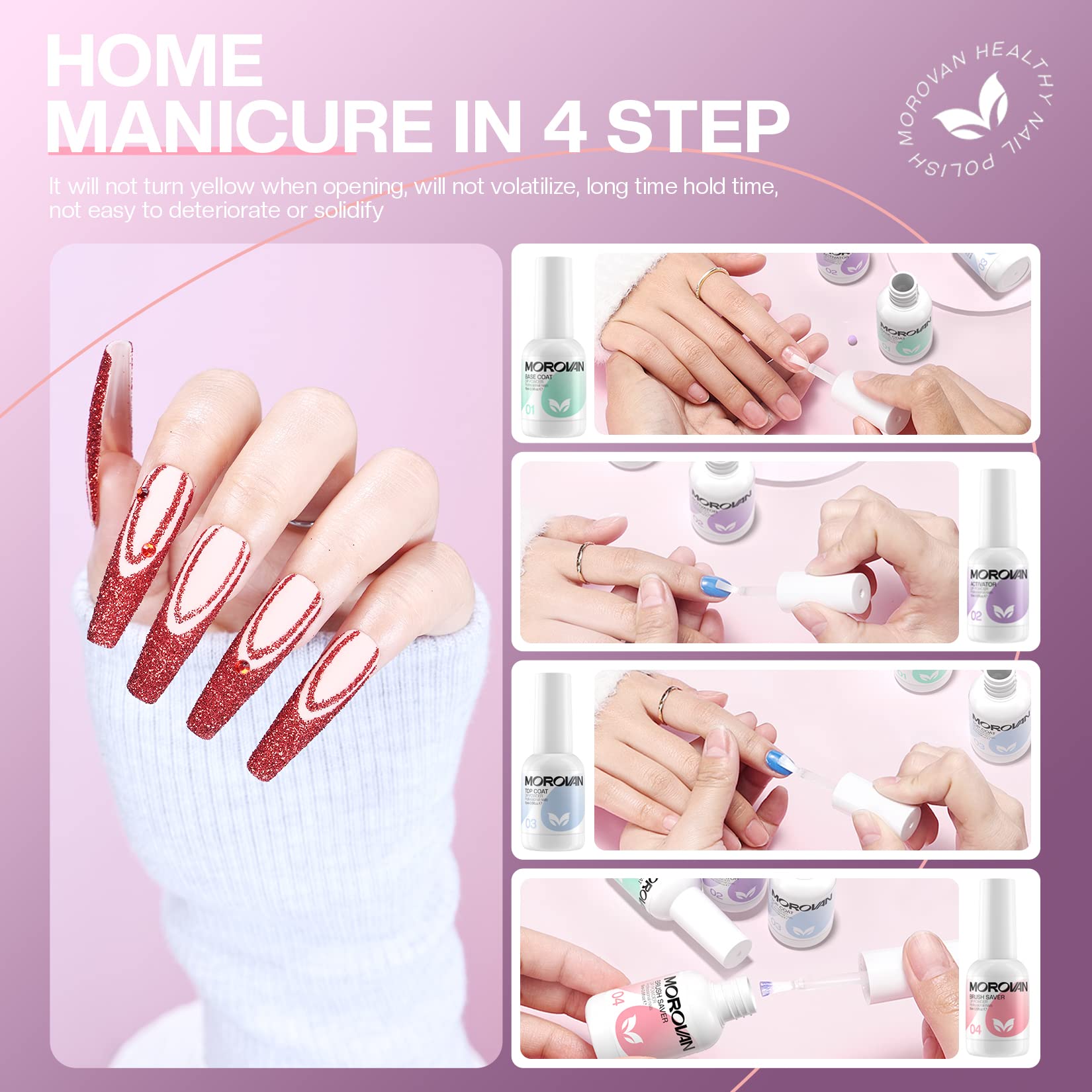 Morovan dip powder liquid set packaging keeps liquids organized.