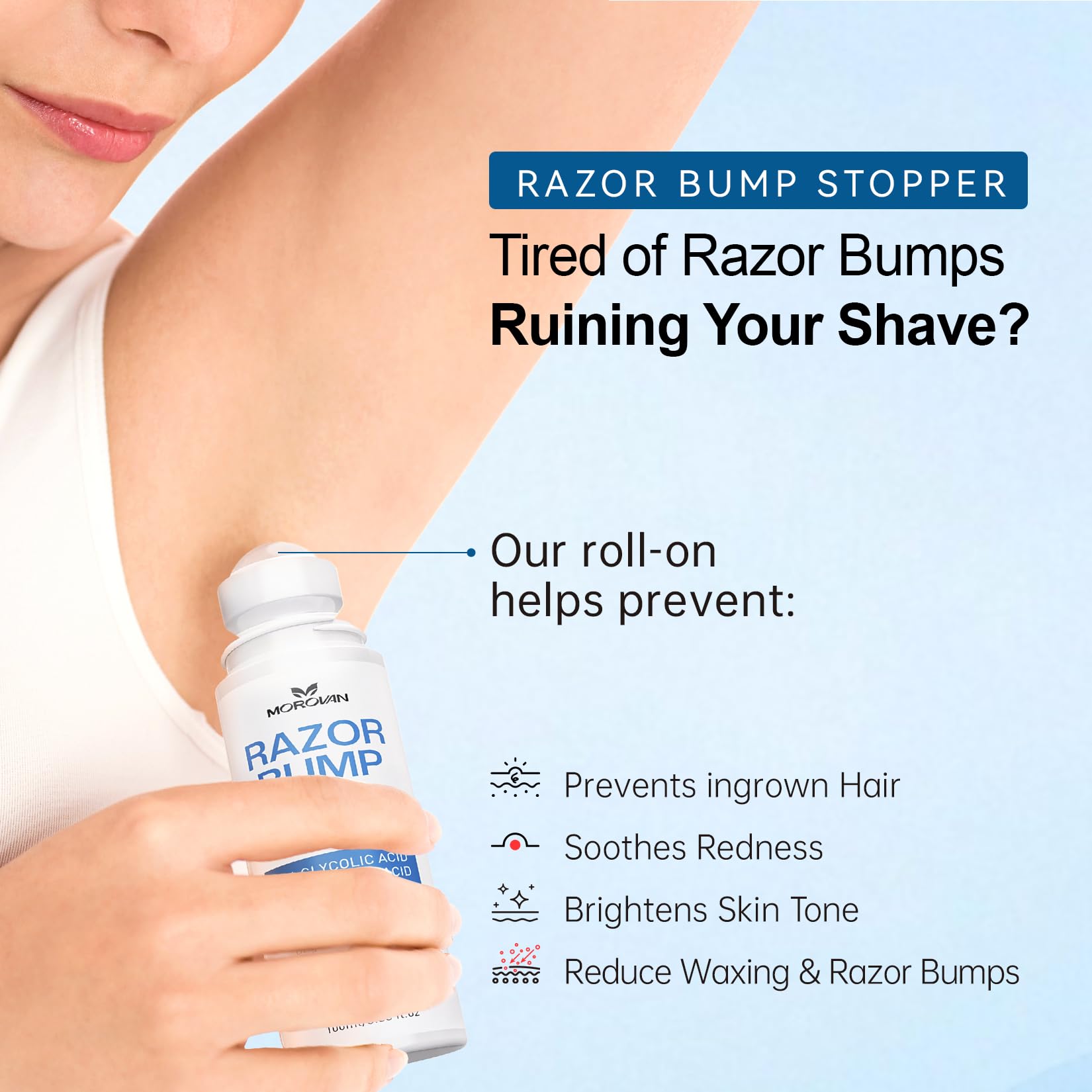 Morovan serum application on face and bikini area for post-shave care.
