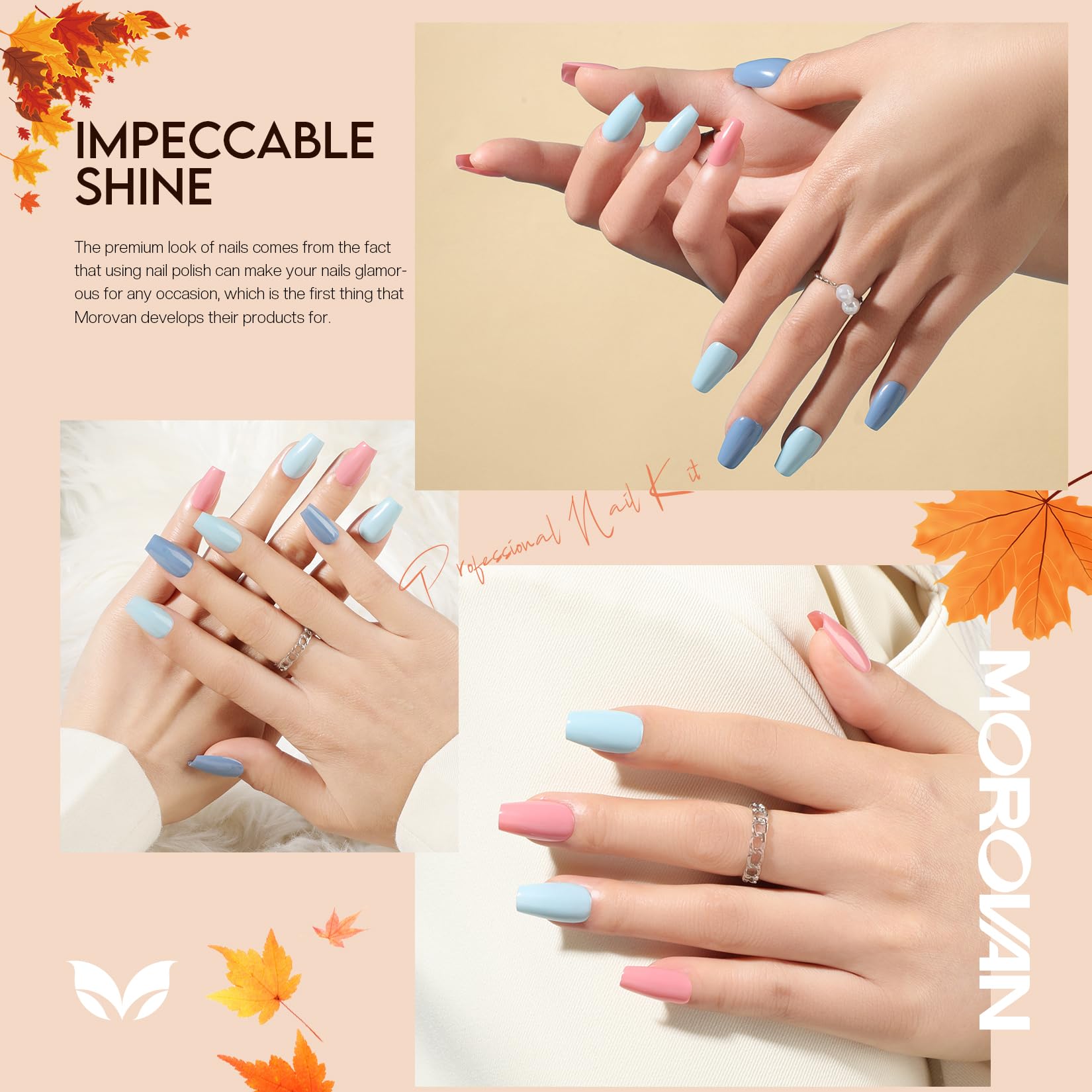 Morovan glossy finish demonstrated on nails for a polished look.