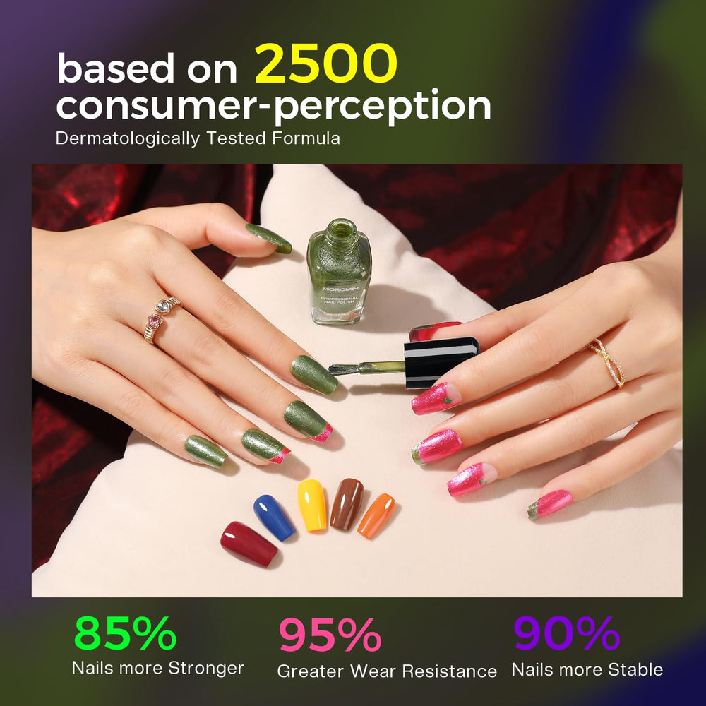 Morovan hot pink nail polish bottle provides bright, eye-catching color