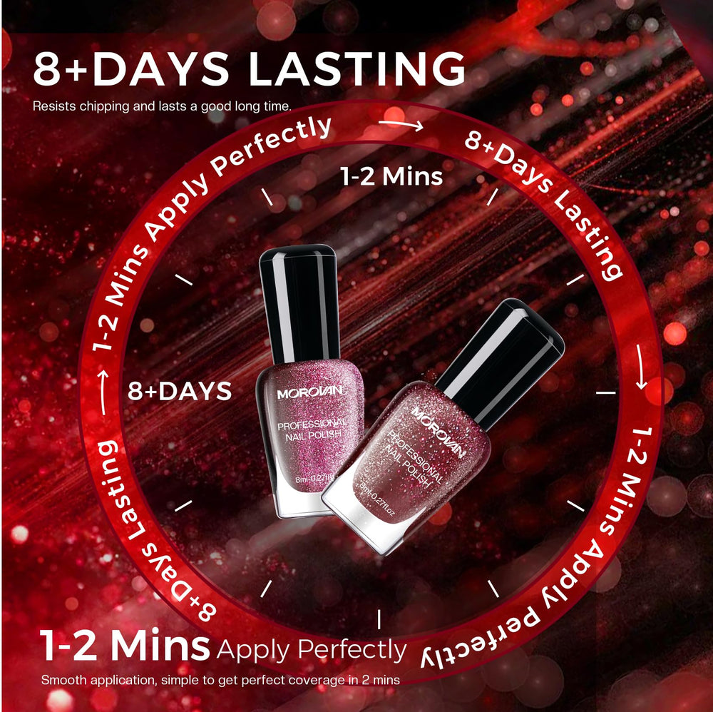 Morovan magenta glitter nail polish for vibrant summer manicures