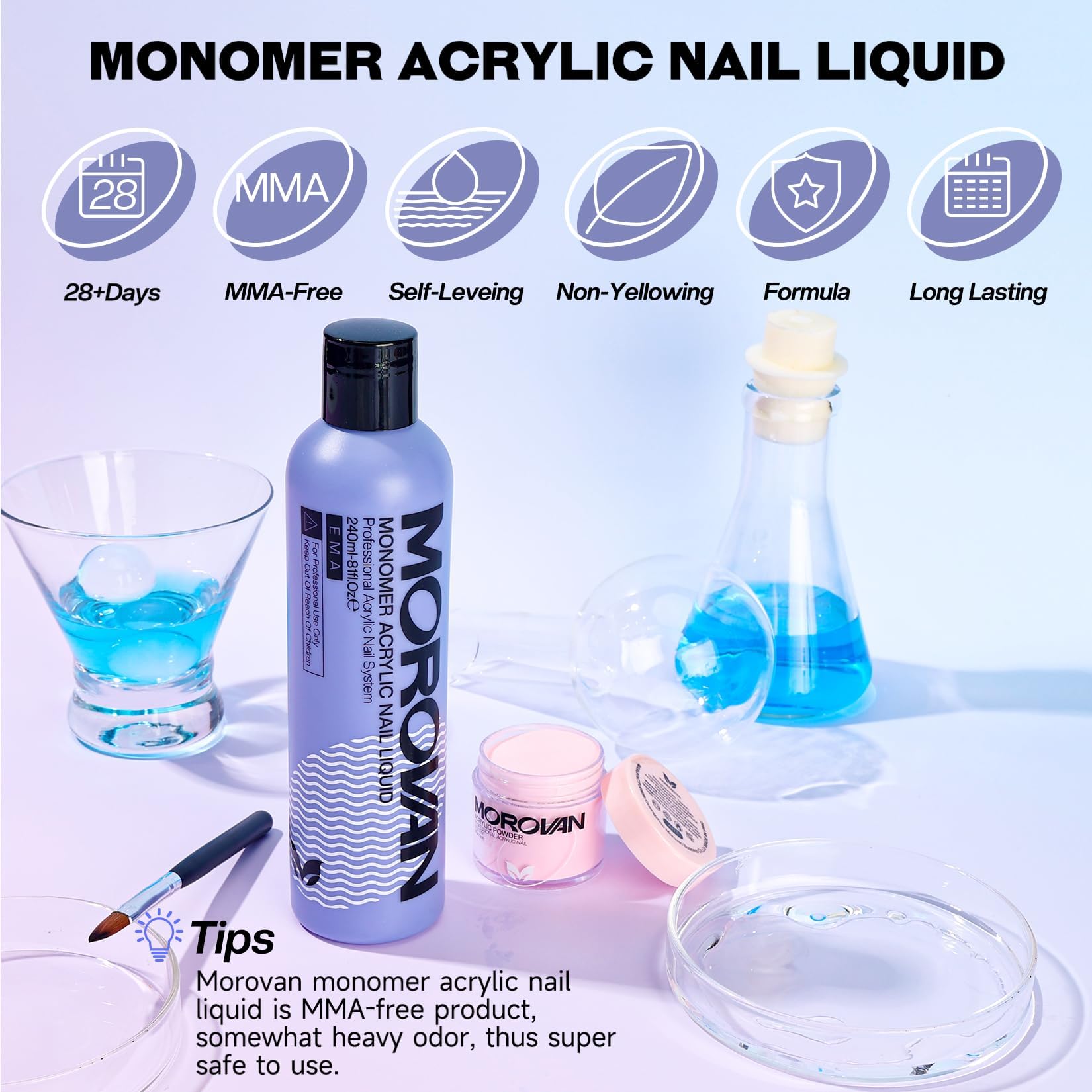 Morovan Monomer Nail Liquid 8oz clear formula supports flawless foundations