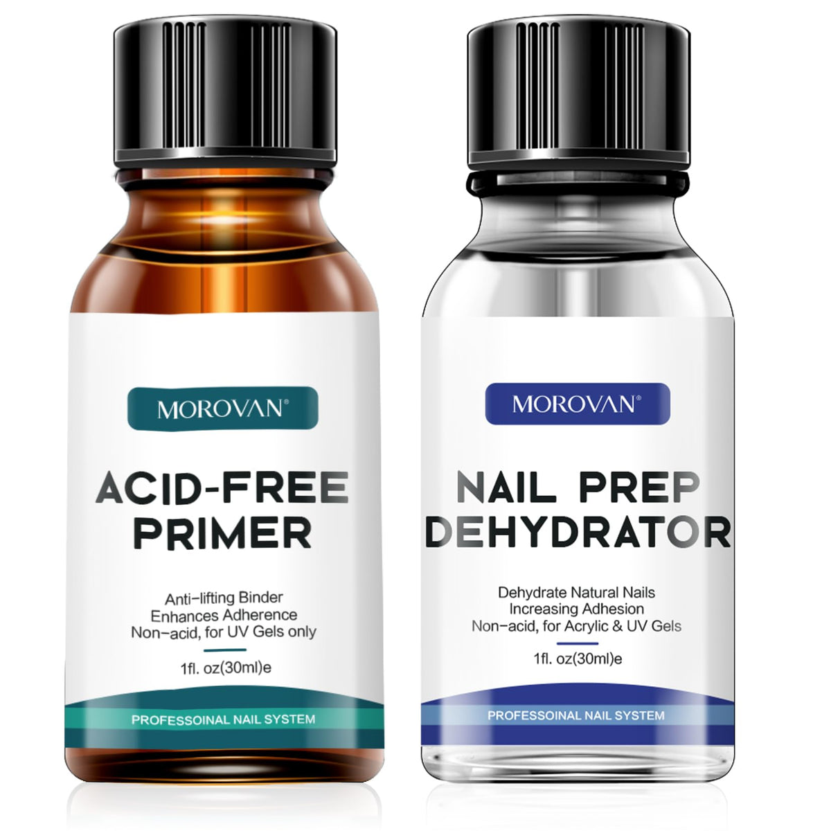 Morovan Nail Dehydrator 30ml bottle ready to remove oils for a clean base.