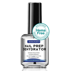 Morovan Nail Dehydrator bottle closeup showing acid-free formula for strong adhesion