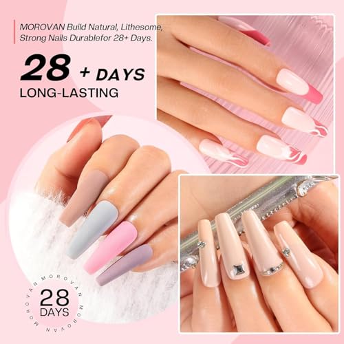 Morovan nail glue bottles included for secure nail applications.