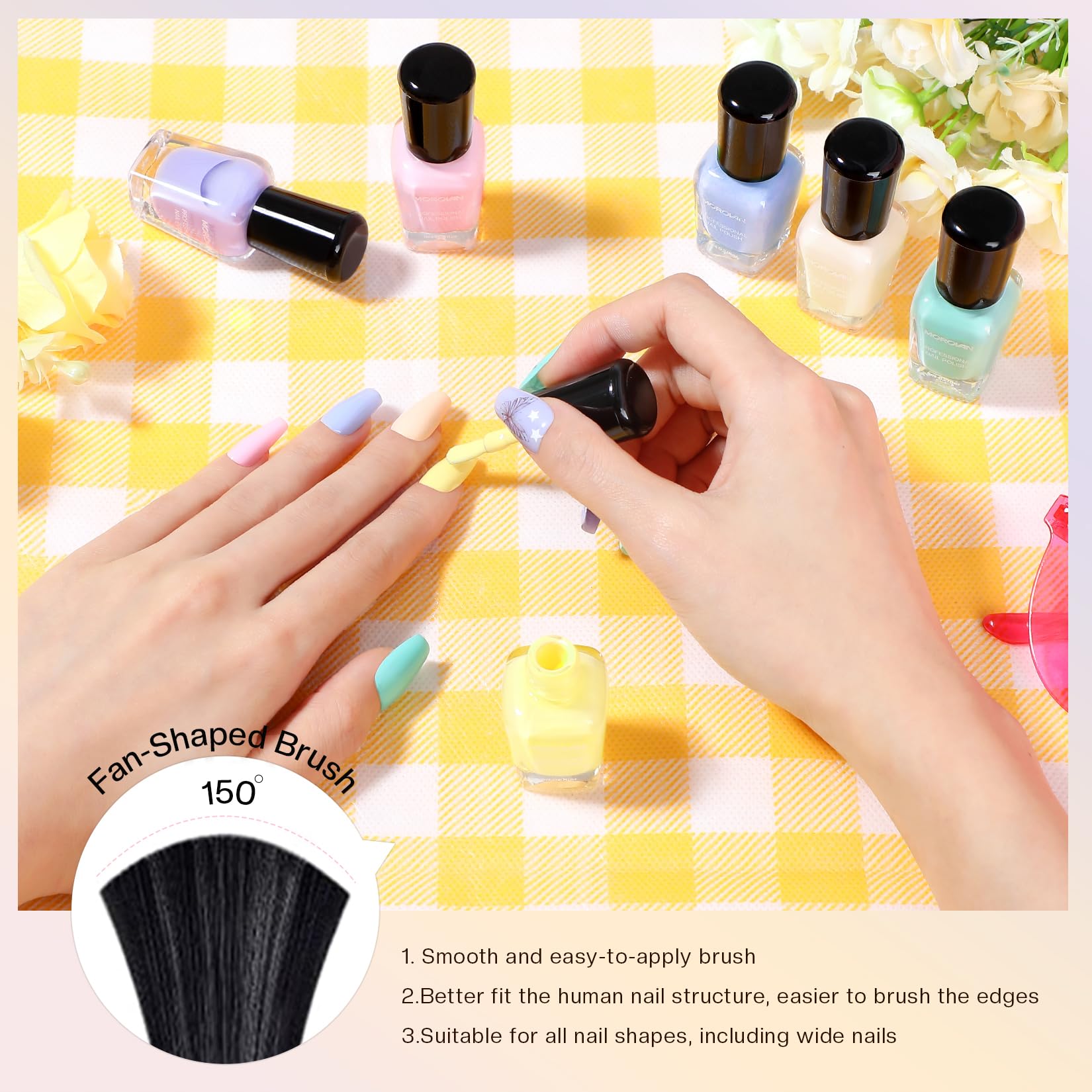Morovan eco-friendly formula closeup emphasizes non-toxic, safer polish.