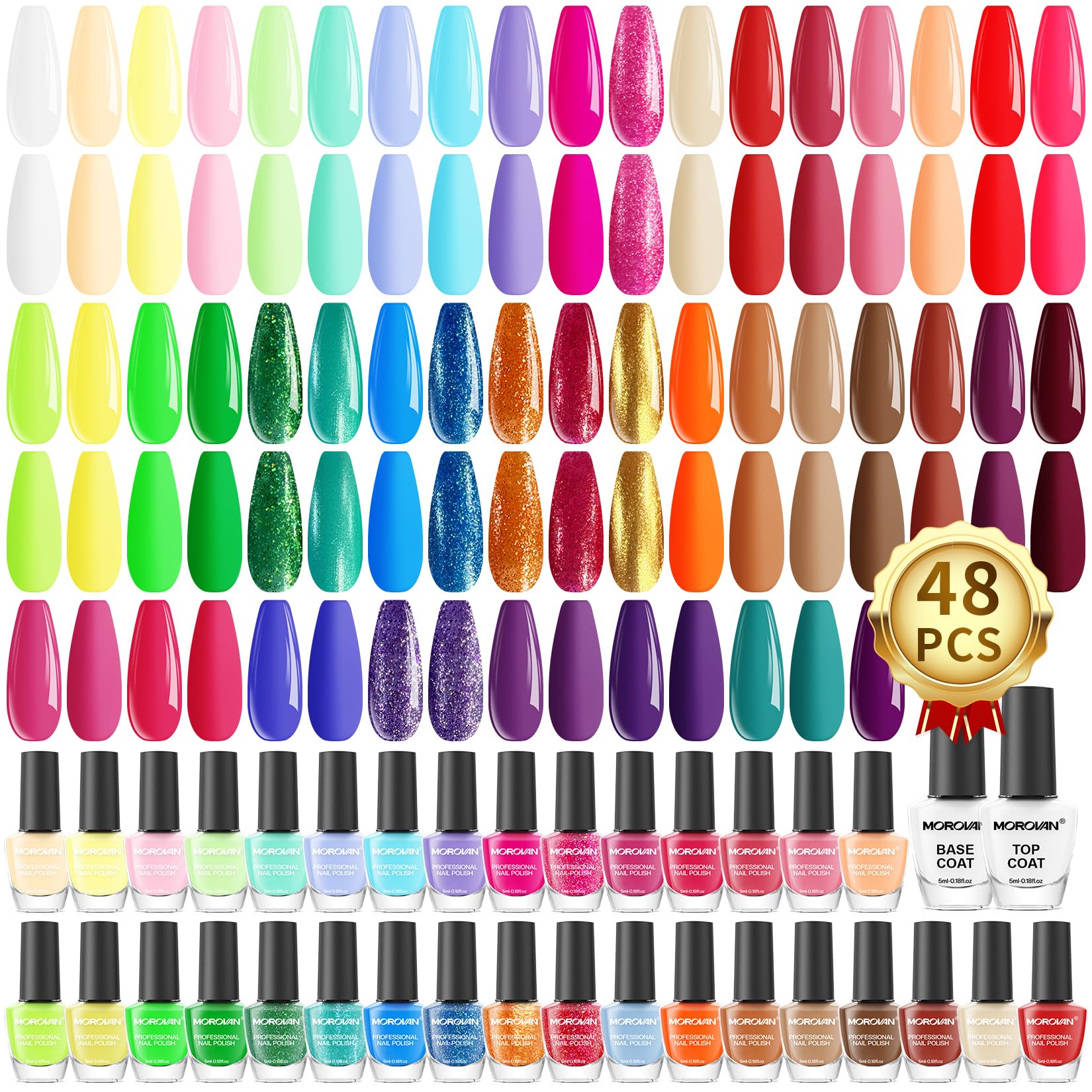 Morovan nail polish set 48 colors display a vibrant spectrum for versatile outfits