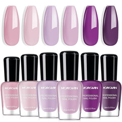 Morovan nail polish set lilac bottle closeup with quick-dry, smooth finish.