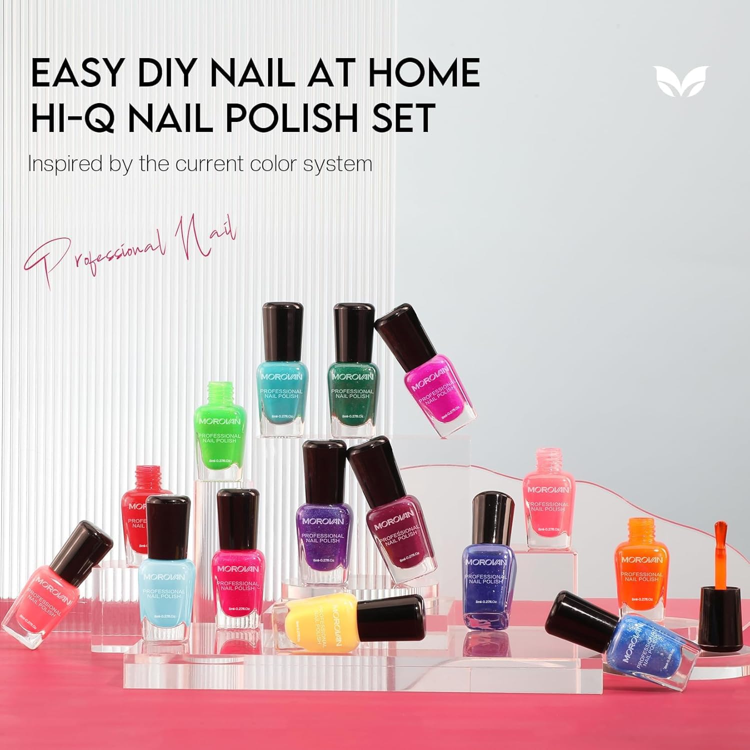 Morovan nail polish set unboxing reveal with vibrant colors and glossy finish.