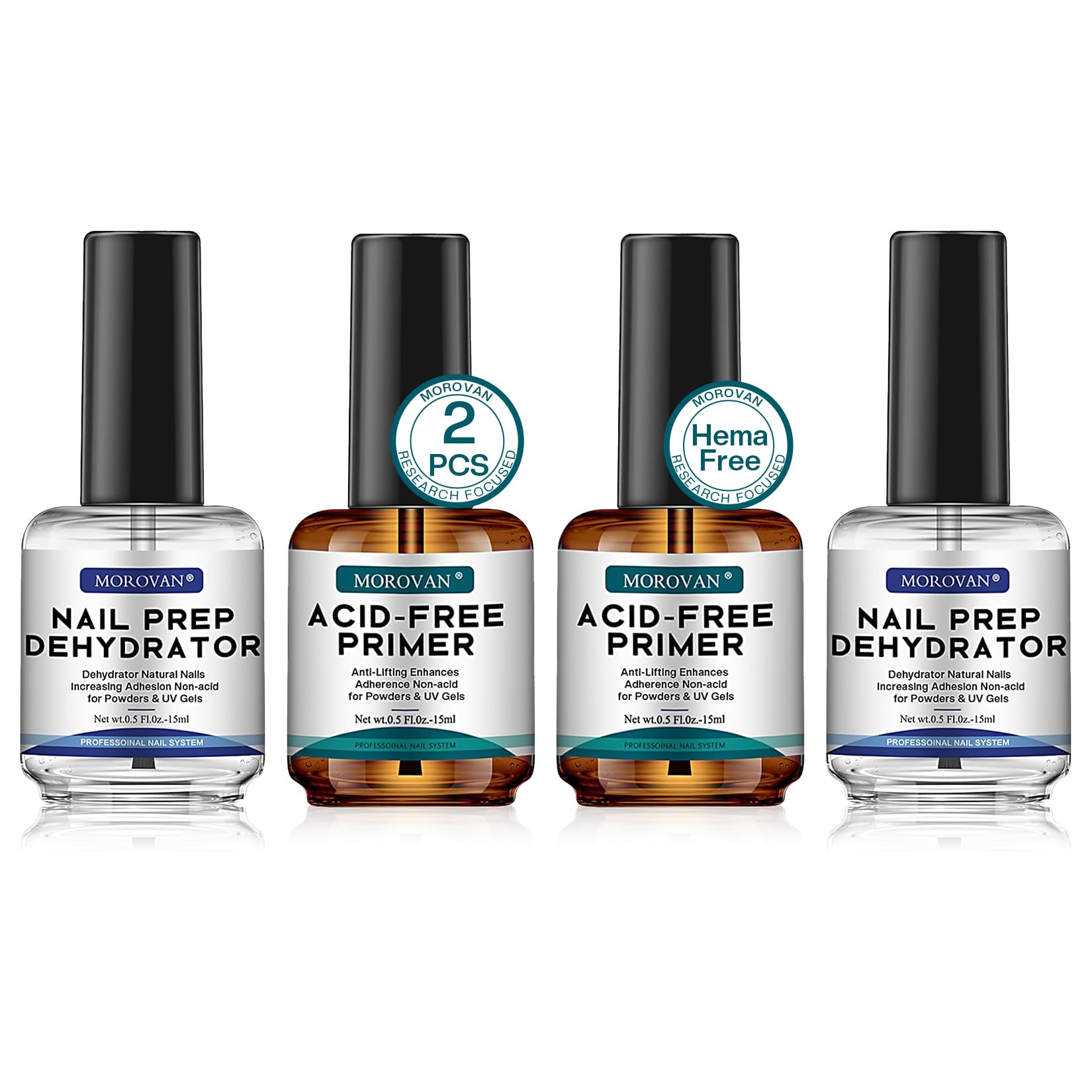 Morovan Nail Prep Dehydrator bottle removes oils for stronger adhesion.