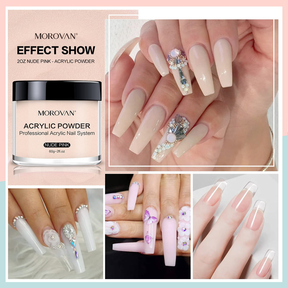 Morovan pink acrylic powder enables soft, chic shades with easy blending