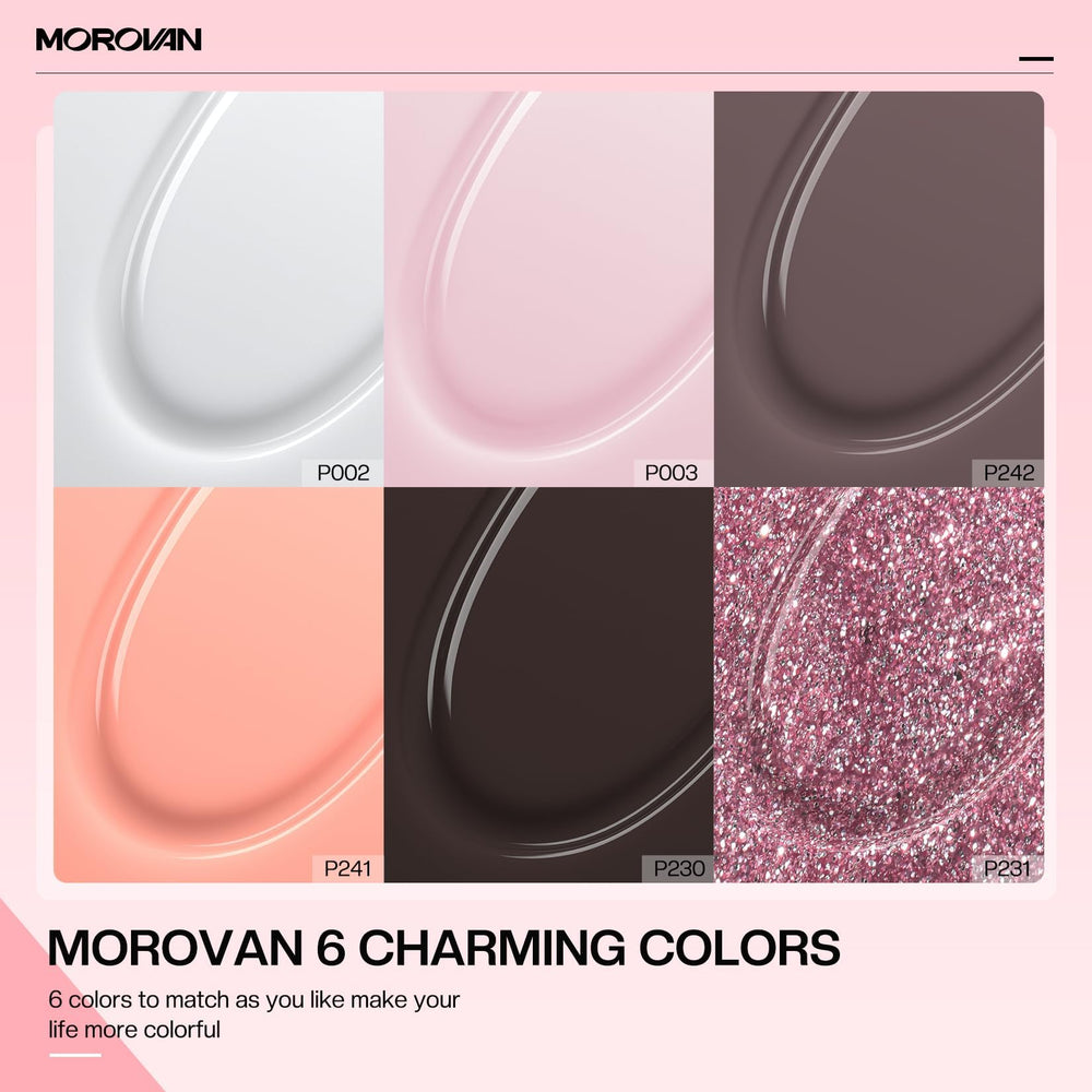Morovan Poly Gel color palette display for quick shade selection.