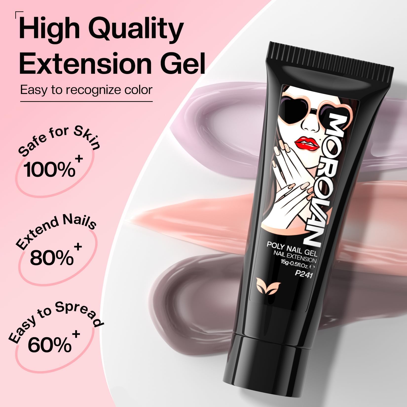 Morovan Poly Gel Nail Extension Detail showing lengthening capability.