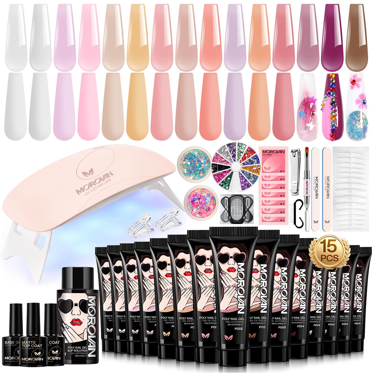 Morovan poly gel nail kit contents for easy beginner setup