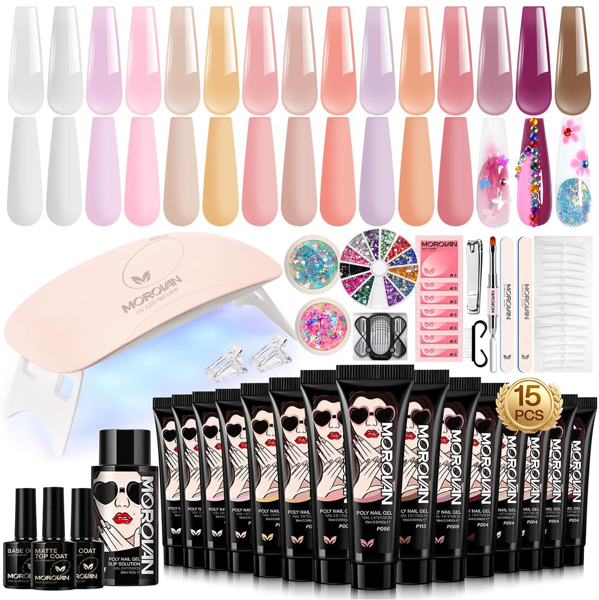 Morovan poly gel nail kit contents for easy beginner setup