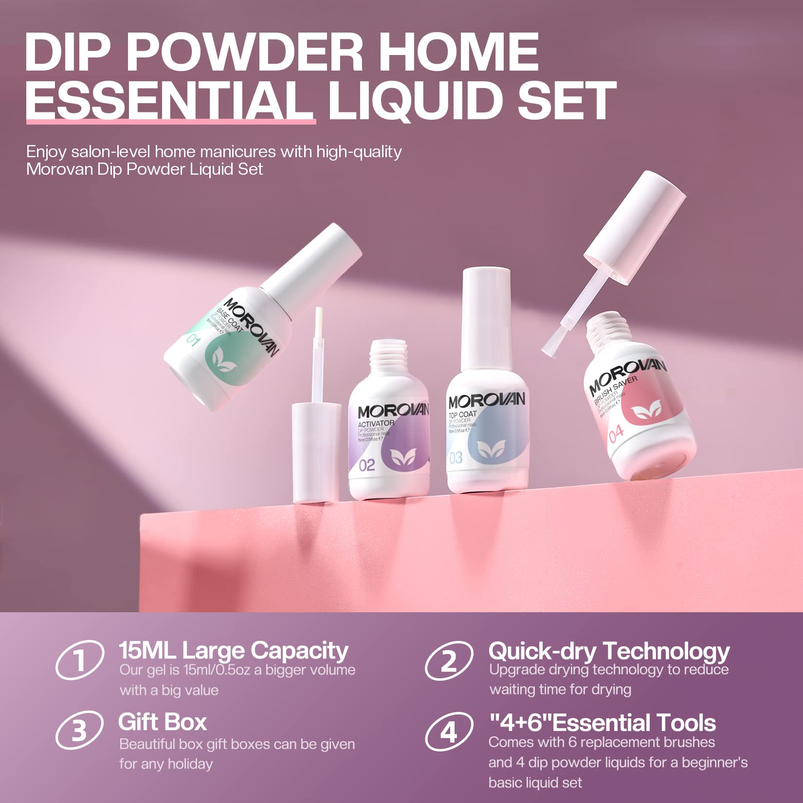 Morovan top coat bottle delivering a glossy, long-lasting finish.