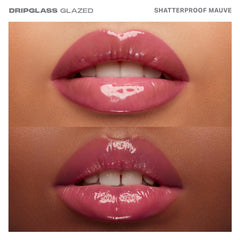 MORPHE Dripglass lip gloss on lips shows mauve gloss with glass-like glow.
