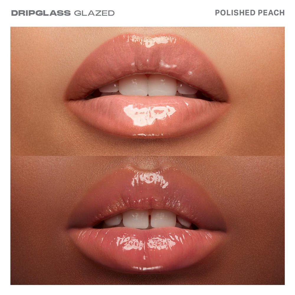 Swatches of MORPHE Dripglass Polished Peach displaying buildable color from sheer to bold