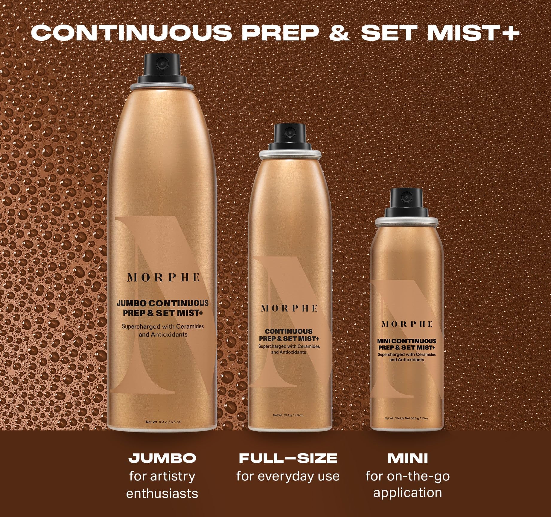 Morphe Jumbo Continuous Prep and Set Spray features ceramides and antioxidants