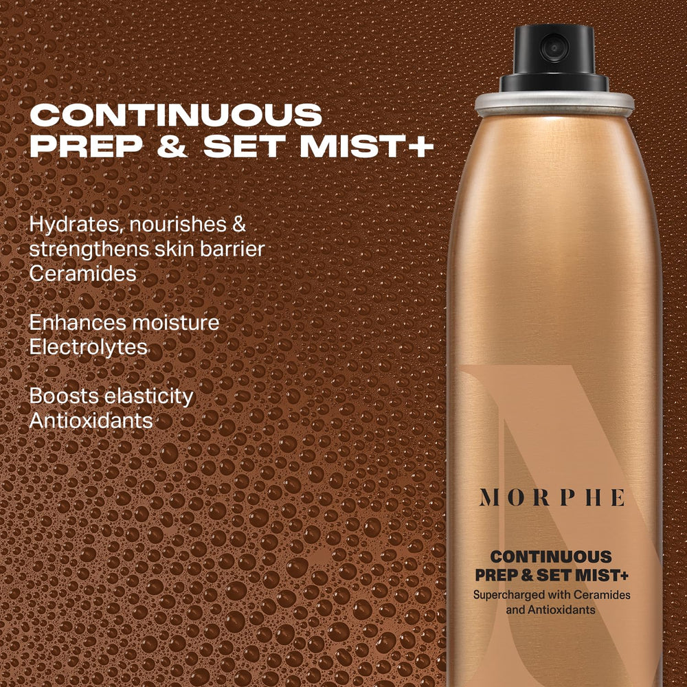 Morphe Jumbo Continuous Prep and Set Spray label detail highlights ceramides
