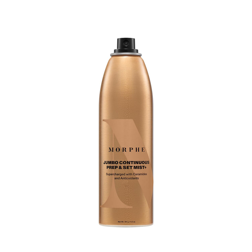 Morphe Jumbo Continuous Prep and Set Spray mist dispersion demonstrating even coverage
