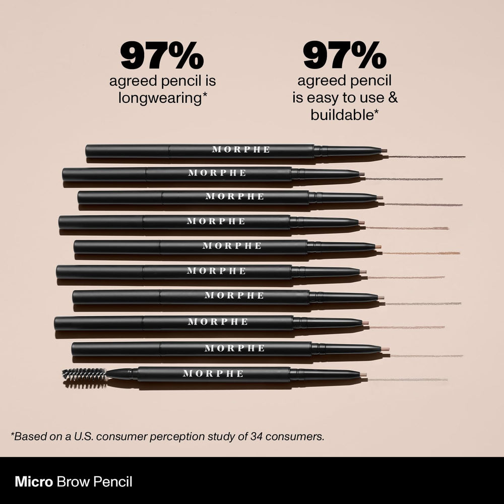 Morphe Micro Dual Eyebrow Pencil on brows for defined, natural arches.