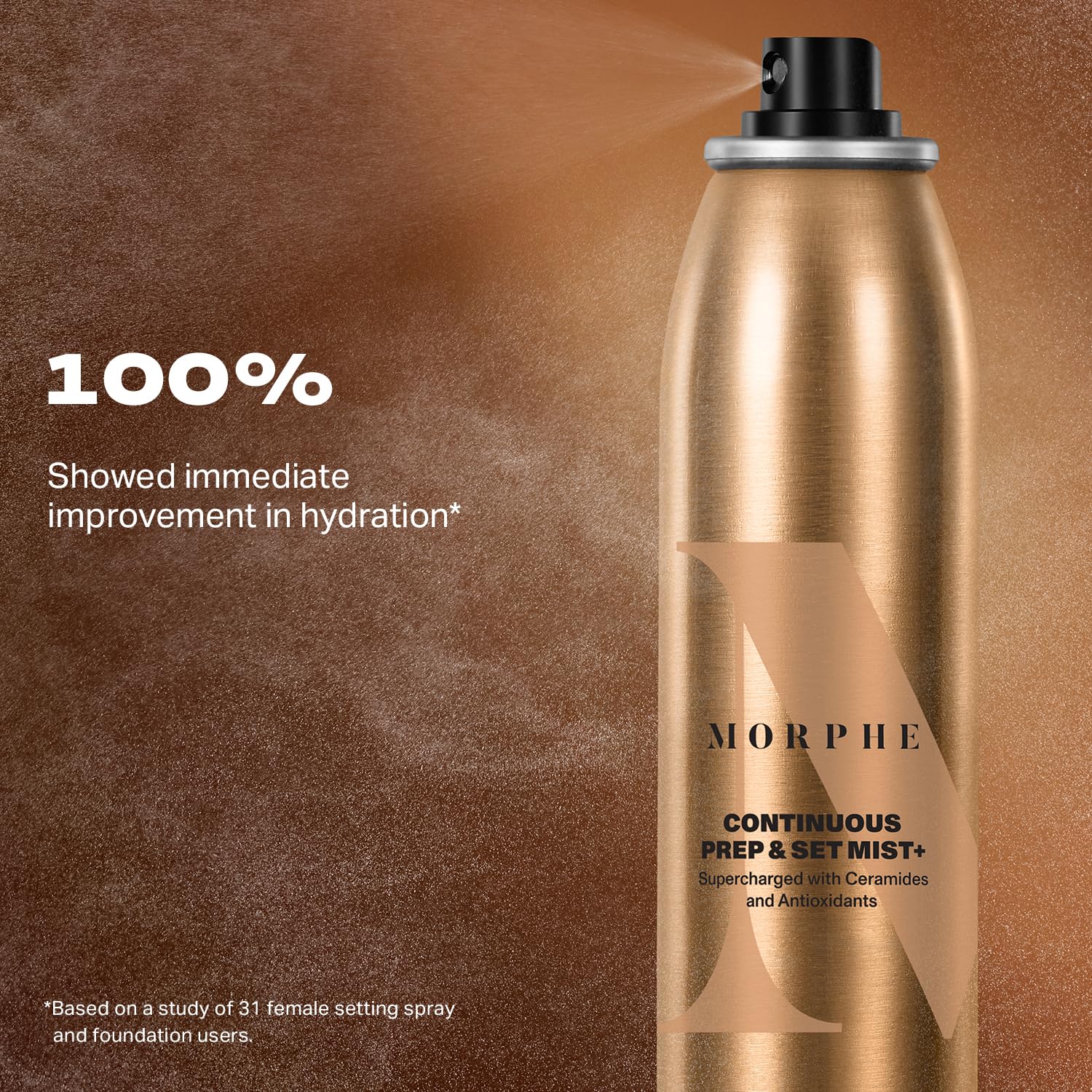 Morphe spray with ceramides supports skin barrier while refreshing makeup.