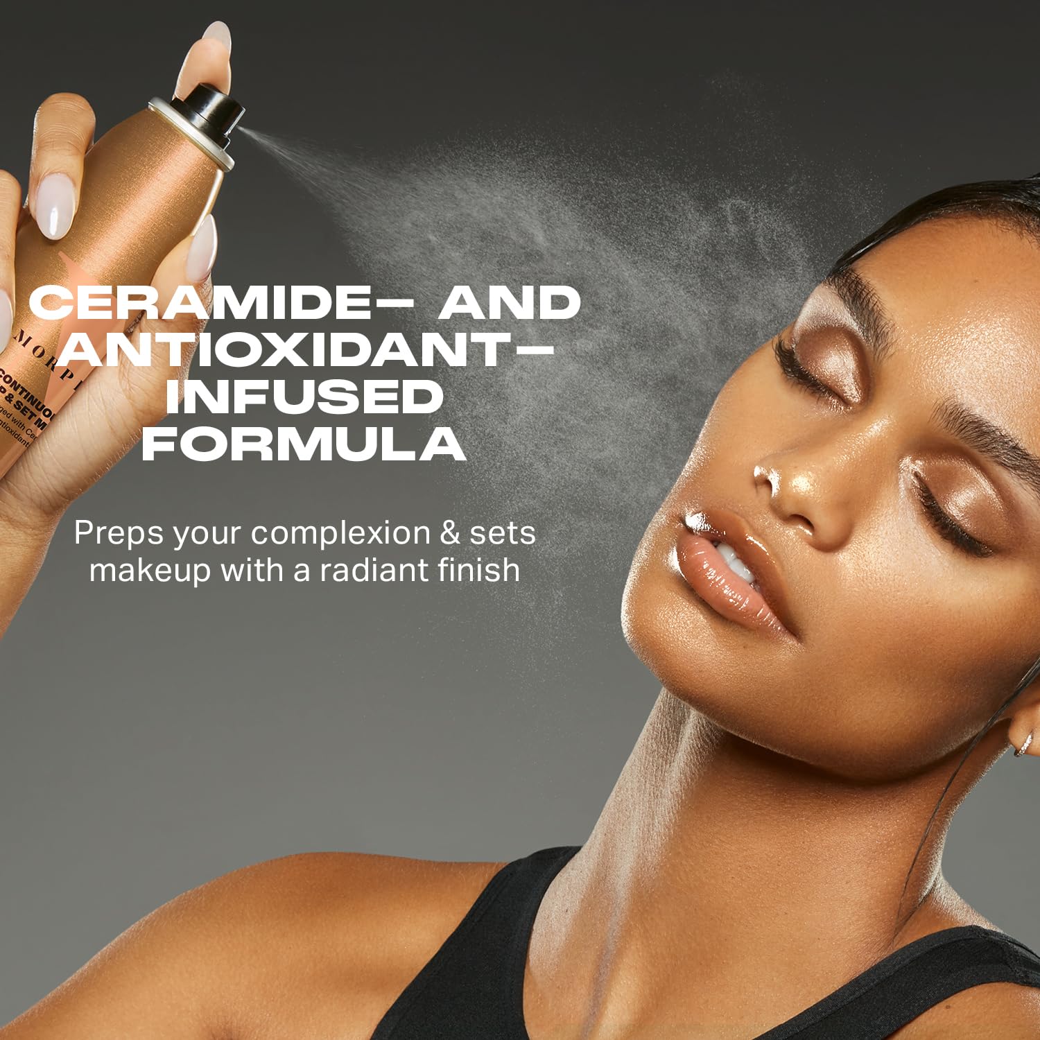 Morphe mini continuous prep and set spray micro-fine mist for seamless makeup fusion.