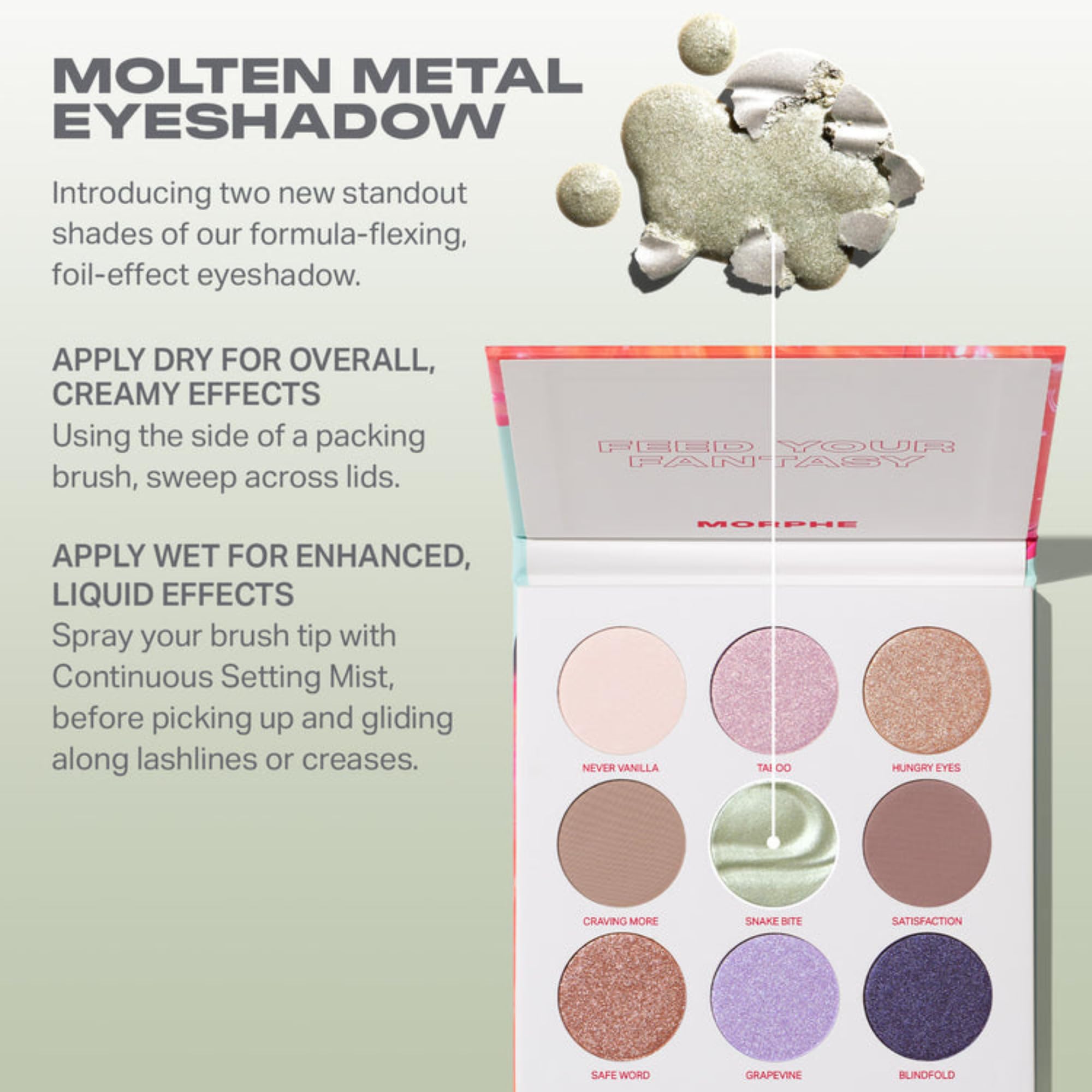 MORPHE Pulp Fantasy Artistry Palette Molten Metal application for bold shine.