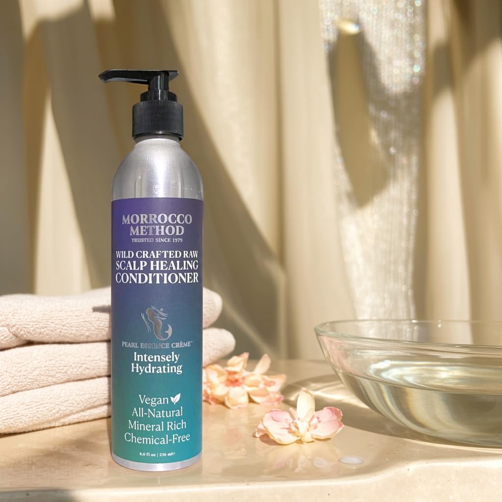 Pouring action demonstrates creamy texture and easy distribution through hair.