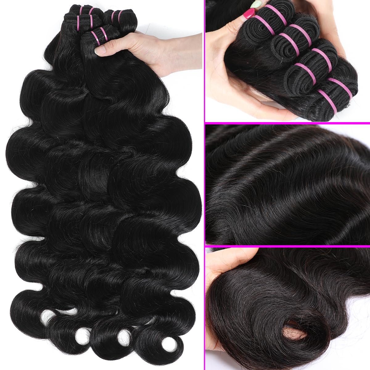 Mosari 20-inch body wave bundle close-up showcasing silky strands for full weave.