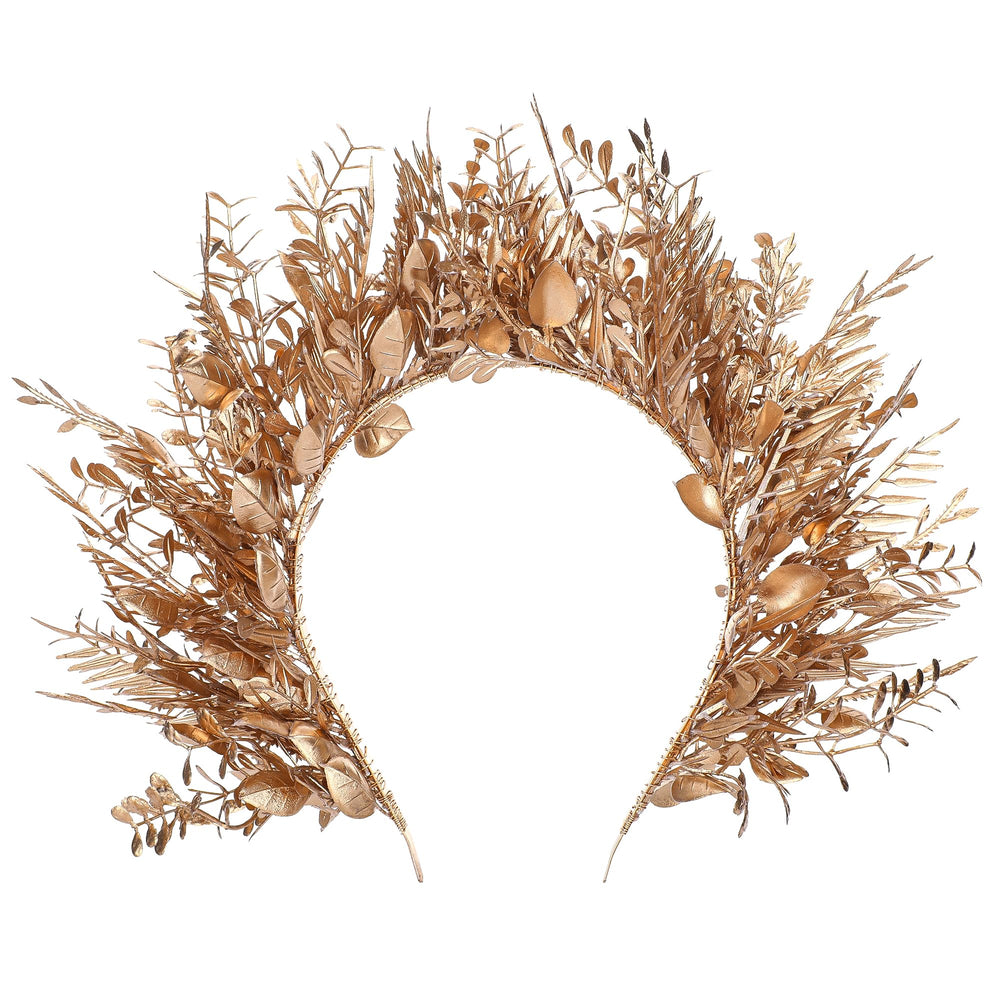 MOSTORY Flower Halo Crown Headband with lifelike faux blooms for an elegant photo shoot.