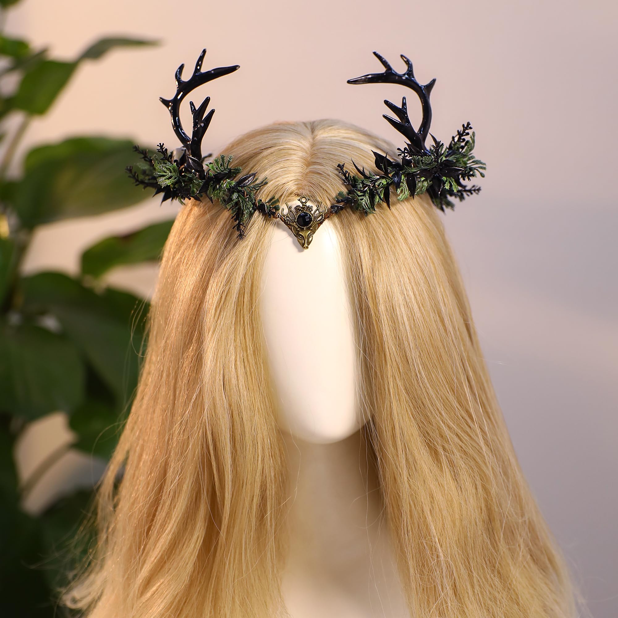 MOSTORY gothic flower circlet elven woodland view emphasizes artificial petals and sturdy construction.