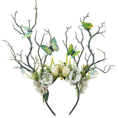 MOSTORY green flower branch headband for a natural woodland look at photoshoots.