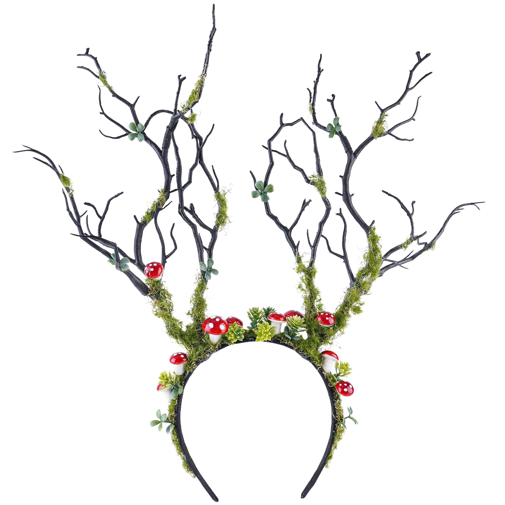 MOSTORY green mushroom branch headband with forest detail, ideal for festival-ready woodland style.