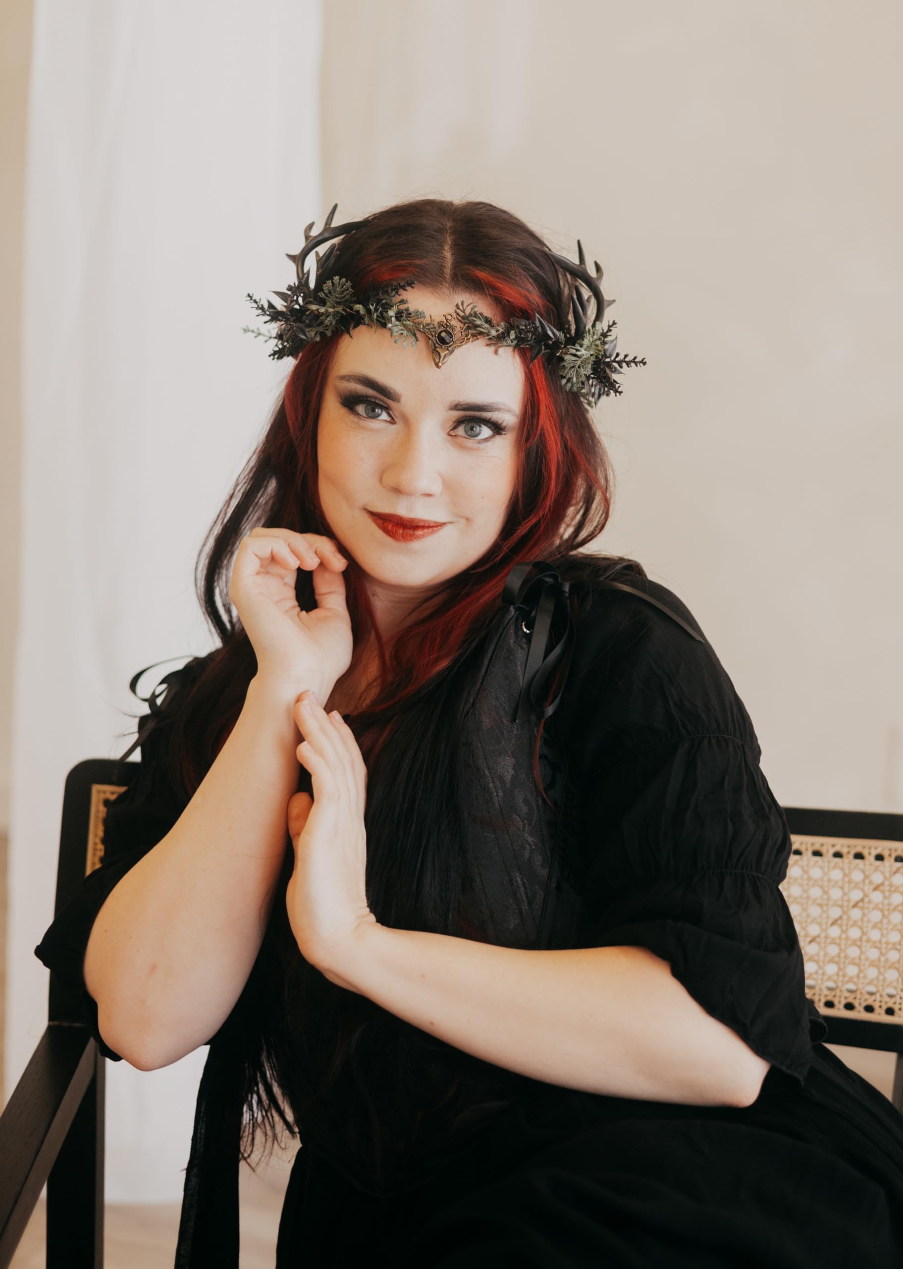 MOSTORY light up elf crown side view highlights intricate antler details for woodland character styling.