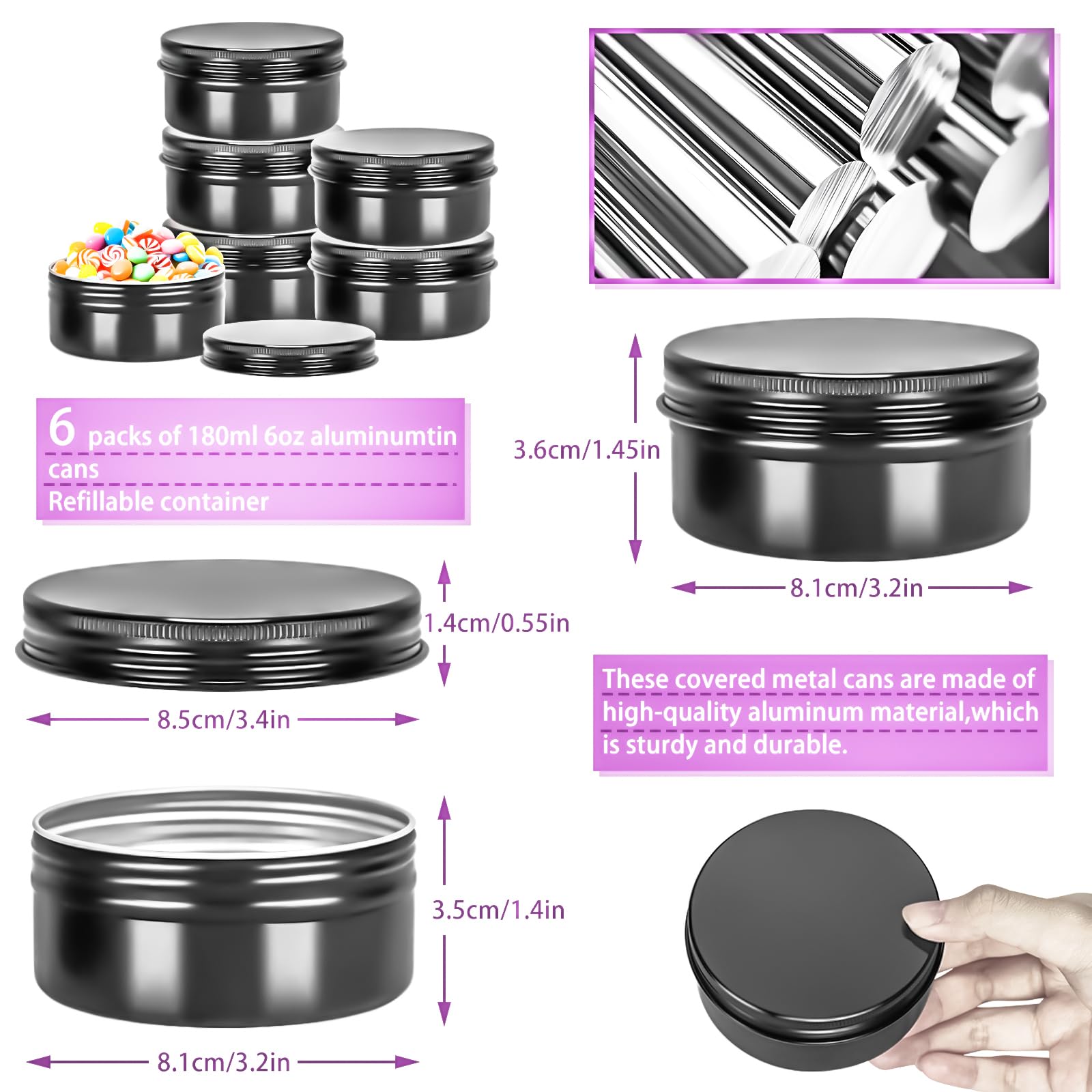 MotBach aluminum tin cans offer durable storage for cosmetics and spices.