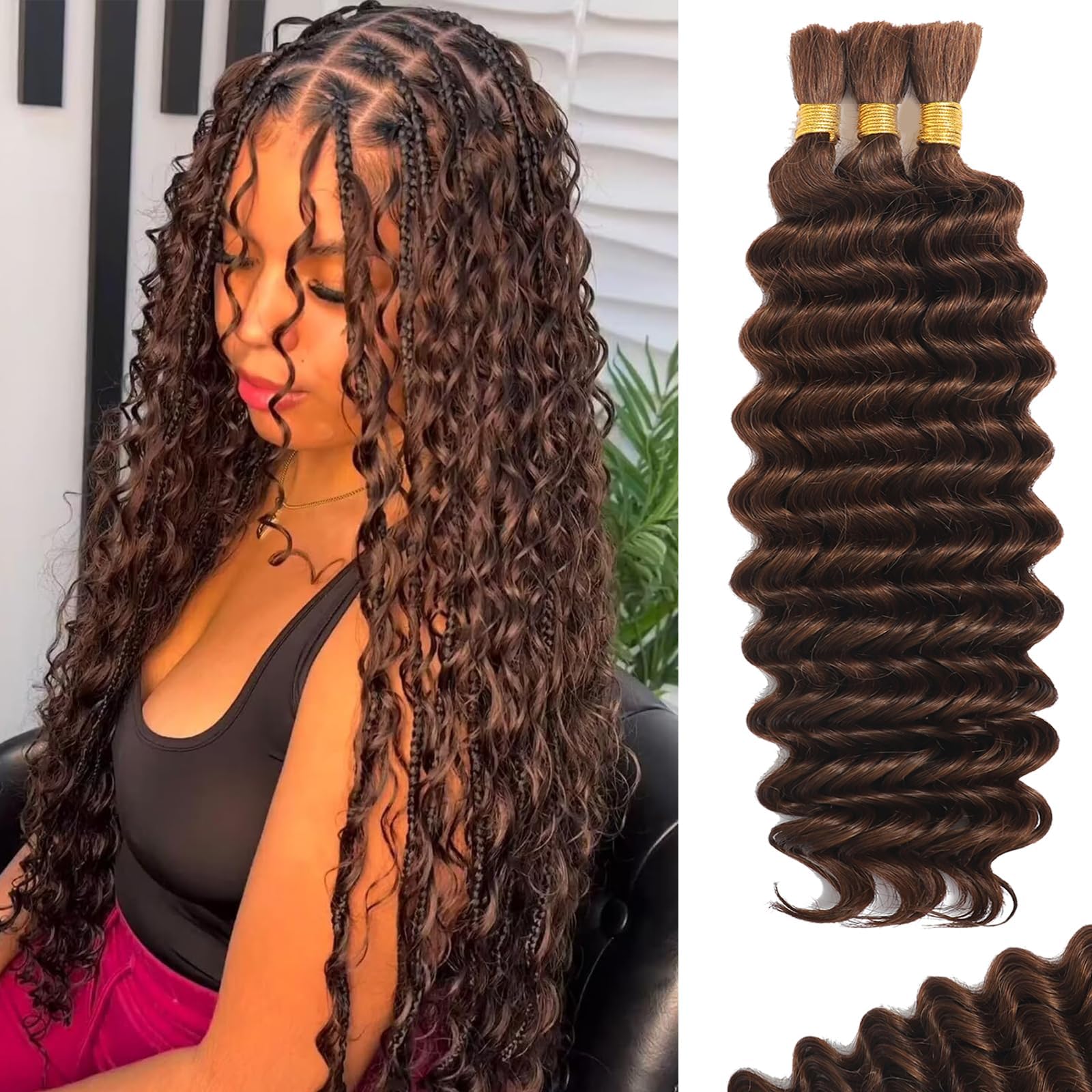 MOTFIN braiding hair 110g 14inch deep-wave bundle for durable boho styles.