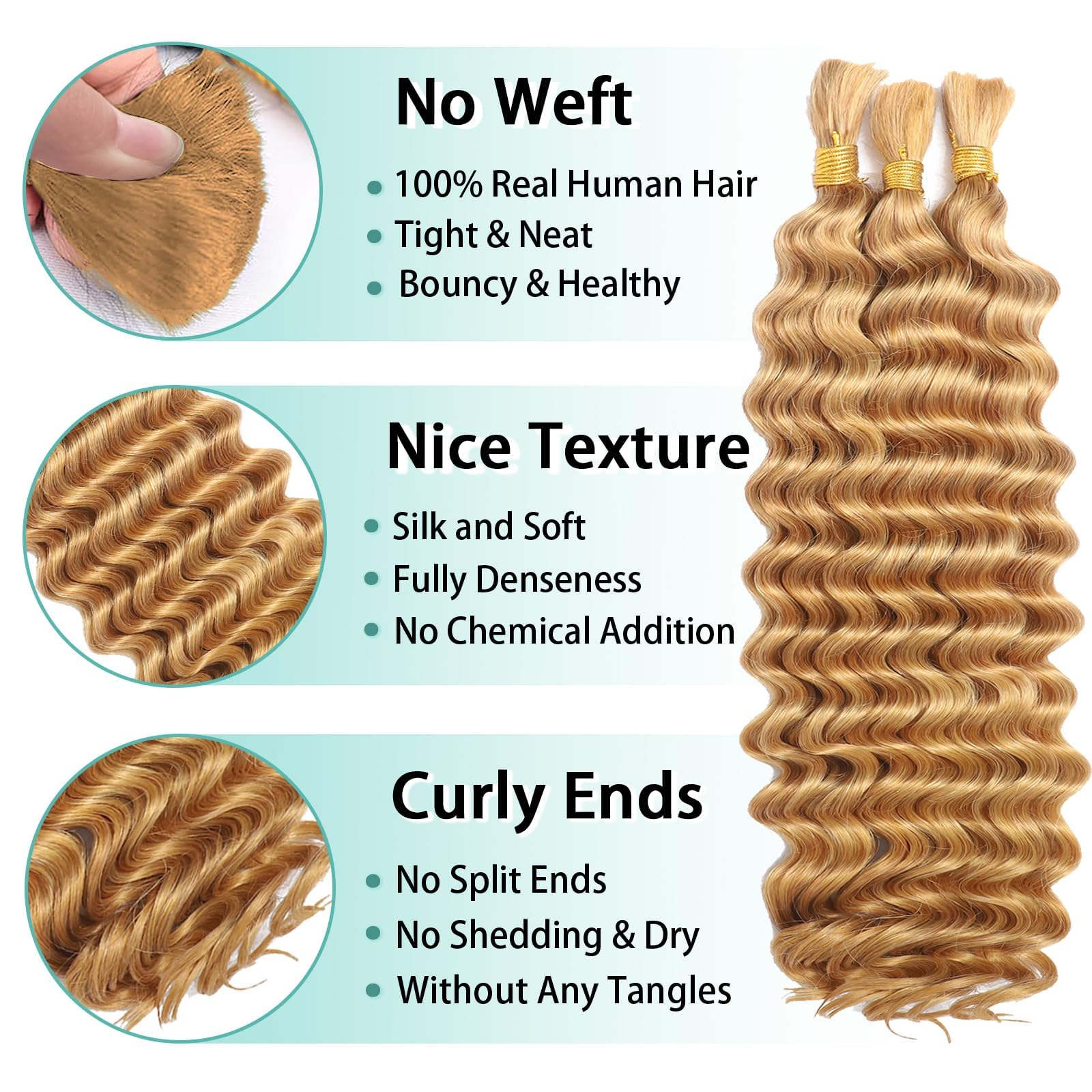 MOTFIN Brazilian Remy hair in caramel honey blonde with vibrant color.