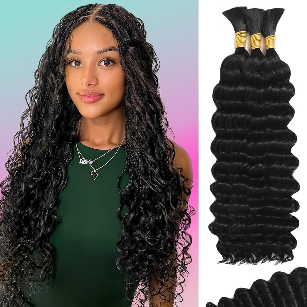 MOTFIN human braiding hair 18 inch deep wave bundle for seamless boho braids